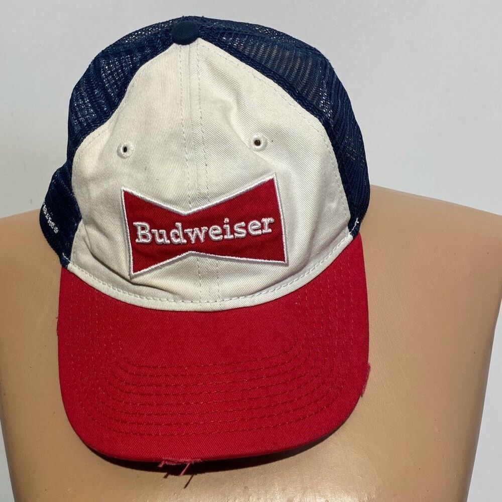 Budweiser White Anheuser Busch King Of Beers Snapback Trucker Hat Adjustable